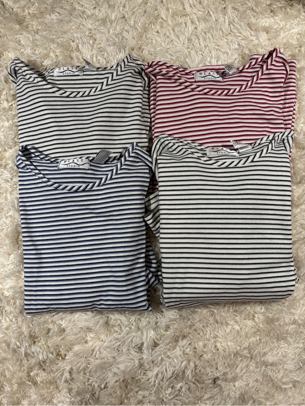 Lot of 4 Blast Studio Striped Crewneck Tops - Black, Navy, Red, Gray-PS